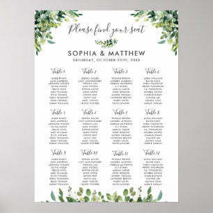 Greenery Leafy Botanical Wedding Seating Chart