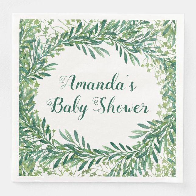 Greenery Leaves Baby Shower Napkin (Front)