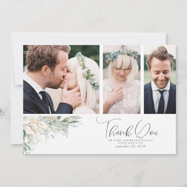 Greenery Leaves Boho Wedding Thank You Photo Card (Front)