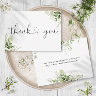 Greenery Leaves Botanical Elegant Script Heart Thank You Card