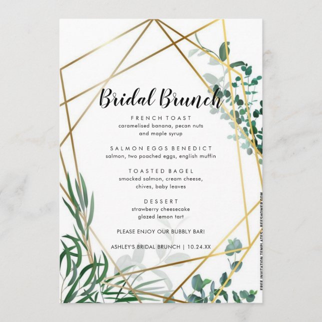 Greenery Leaves Bridal Brunch Menu (Front)
