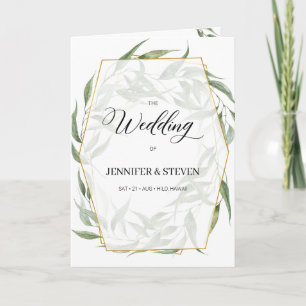 Greenery Leaves Calligraphy Wedding Folded Program