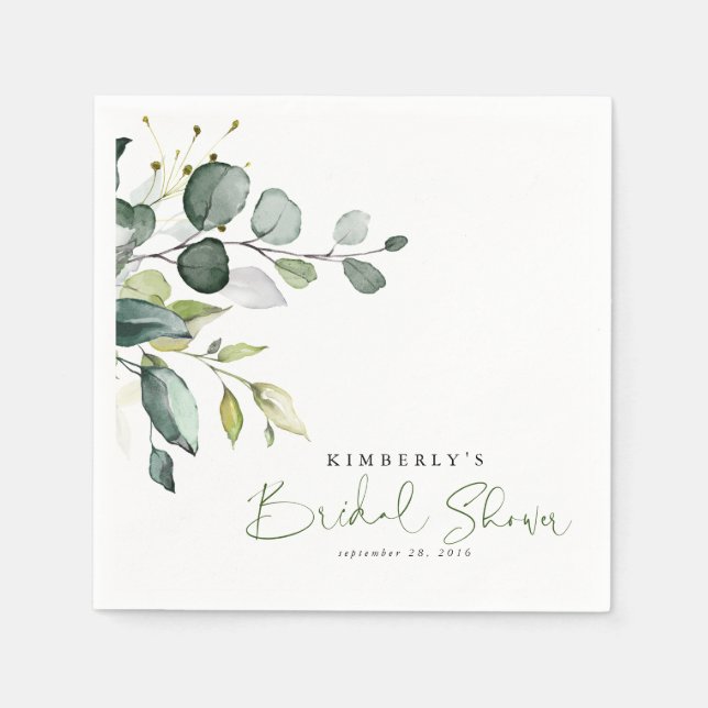 Greenery Leaves Elegant Bridal Shower Napkin (Front)