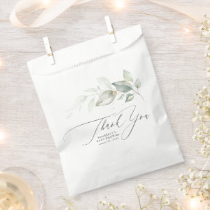 Greenery Leaves Elegant Script Thank You Favour Ba Bag