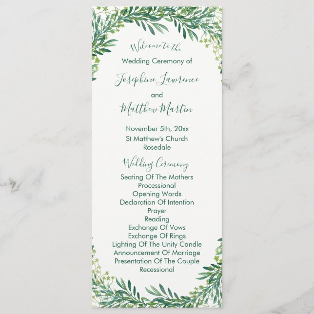 Greenery Leaves Foliage Wedding Programs (Front)