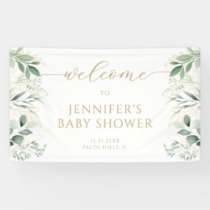 Greenery Leaves Gold Baby Shower Welcome Banner