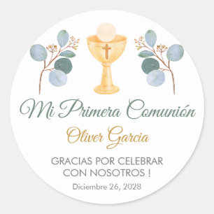 Greenery Leaves in Spanish First Communion Cute Classic Round Sticker