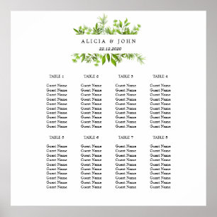 Greenery Leaves Minimal Wedding Seating Chart