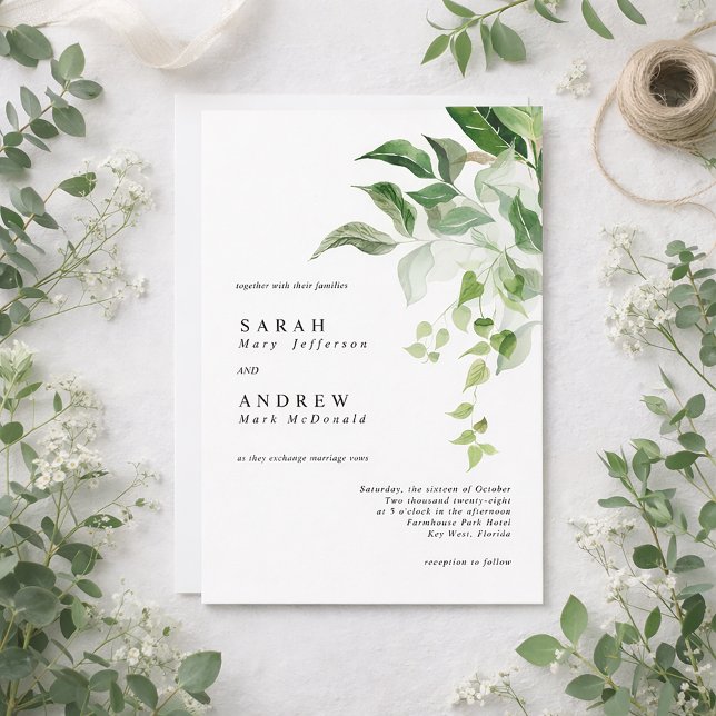 Greenery Leaves Modern Minimal Wedding Invitation (Creator Uploaded)