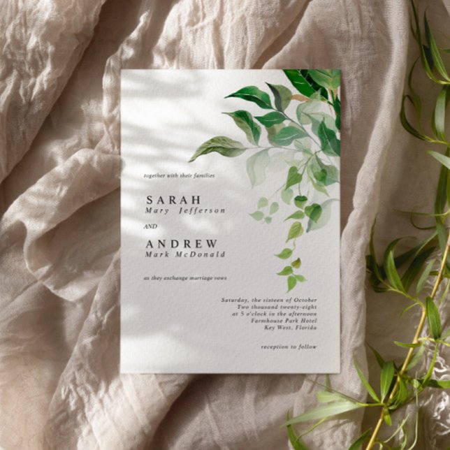 Greenery Leaves Modern Minimal Wedding Invitation (Creator Uploaded)