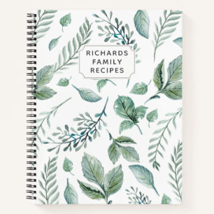 Greenery Leaves Pattern Cookbook Family Recipe Notebook