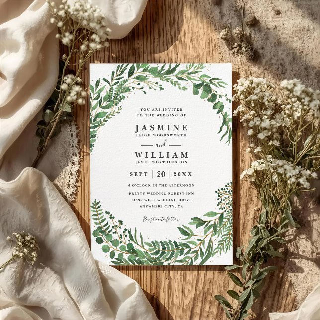 Greenery Leaves Rustic Elegant QR Code Wedding Invitation (Creator Uploaded)
