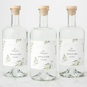 Greenery Leaves Wedding Liquor Bottle Label