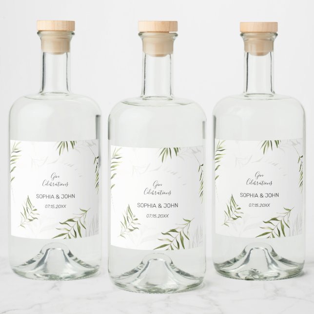 Greenery Leaves Wedding Liquor Bottle Label (Bottles)