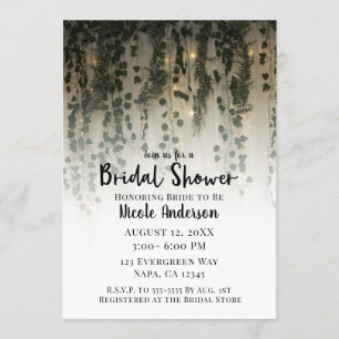 Greenery Leaves White Lights Rustic Bridal Shower Invitation