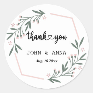 Greenery Leaves Wreath Wedding Favour Thank You Classic Round Sticker