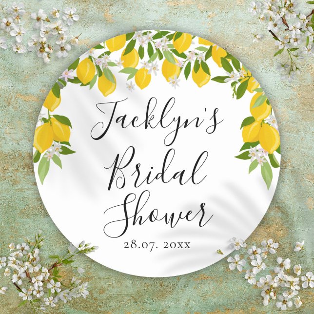 Greenery Lemon Blossom Bridal Shower Classic Round Sticker (Greenery Lemon Blossom Bridal Shower Classic Round Sticker)
