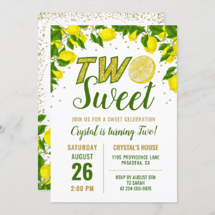 Greenery Lemon Two Sweet First Birthday Invitation