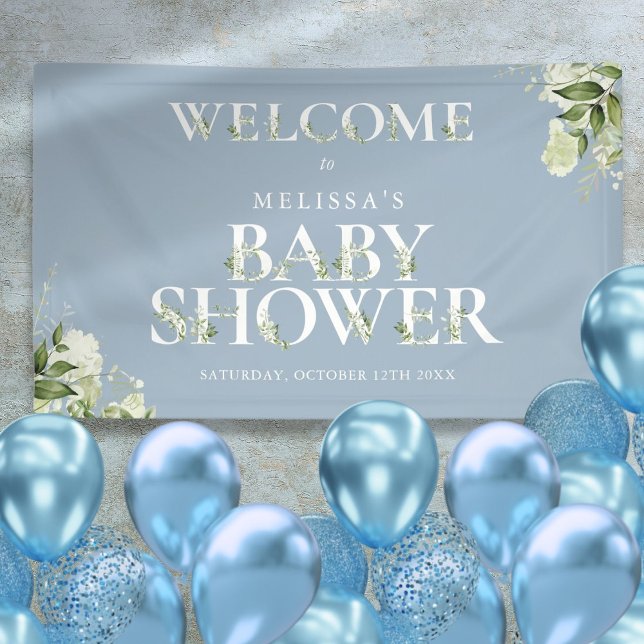 Greenery Letter Dusty Blue Baby Shower Welcome Banner (Greenery Letter Dusty Blue Baby Shower Welcome Banner)