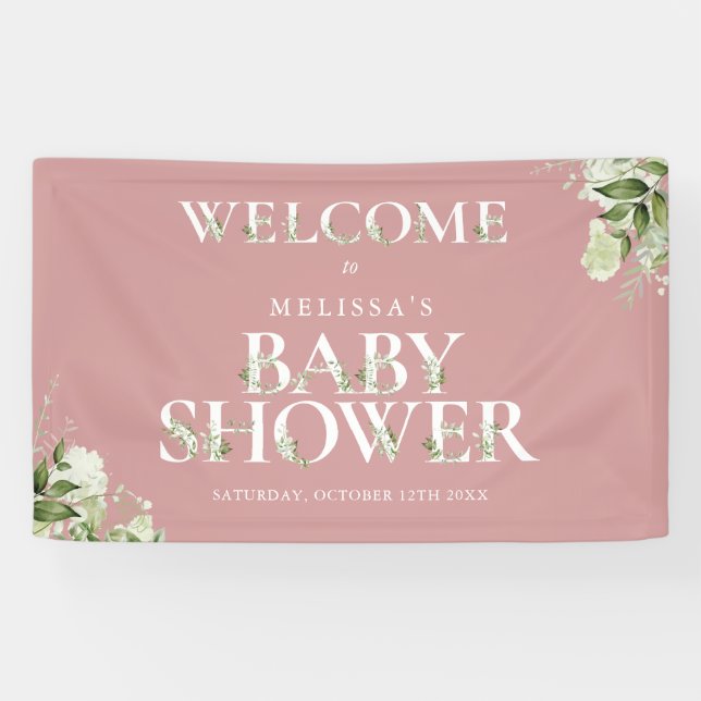 Greenery Letter Dusty Rose Baby Shower Welcome Banner (Horizontal)