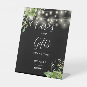 Greenery Lights Black And White Cards And Gifts Pedestal Sign
