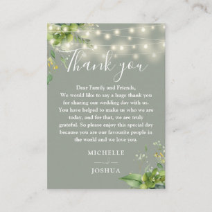 Greenery Lights Sage Green Wedding Thank You Place Card