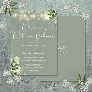 Greenery Lights Sage Green Wedding Welcome Dinner Invitation