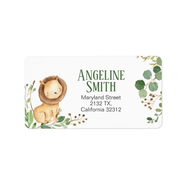 Greenery Lion Baby Shower Address Label (Front)