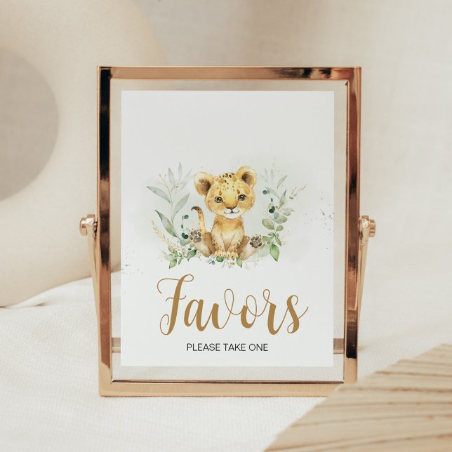 Greenery Lion Baby Shower Favours Poster (Gender Neutral Lion Jungle Baby Shower Favors Sign)