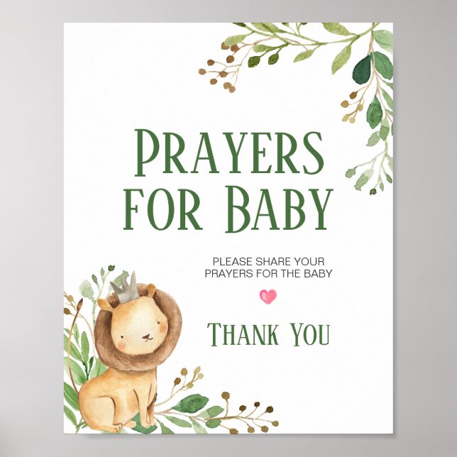 Greenery Lion Baby Shower Prayers for Baby Poster (Front)