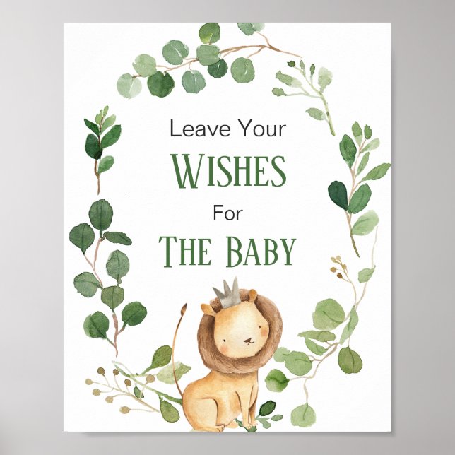 Greenery Lion Baby Shower Wishes for Baby Poster (Front)