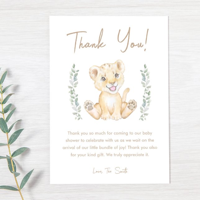 Greenery Lion Safari Animals Baby Shower Thank You Card (Creator Uploaded)