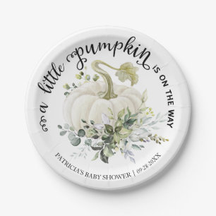 Greenery Little Pumpkin Fall Baby Shower Paper Plate