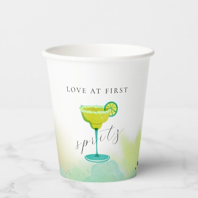Greenery Love at First Spritz Bridal Shower Paper Cups (Front)