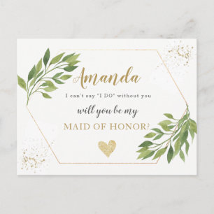 Greenery Maid of Honour or BRIDESMAID proposal Invitation Postcard