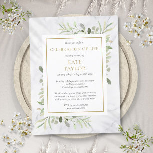 Greenery Marble Celebration of Life Funeral Announcement Postcard