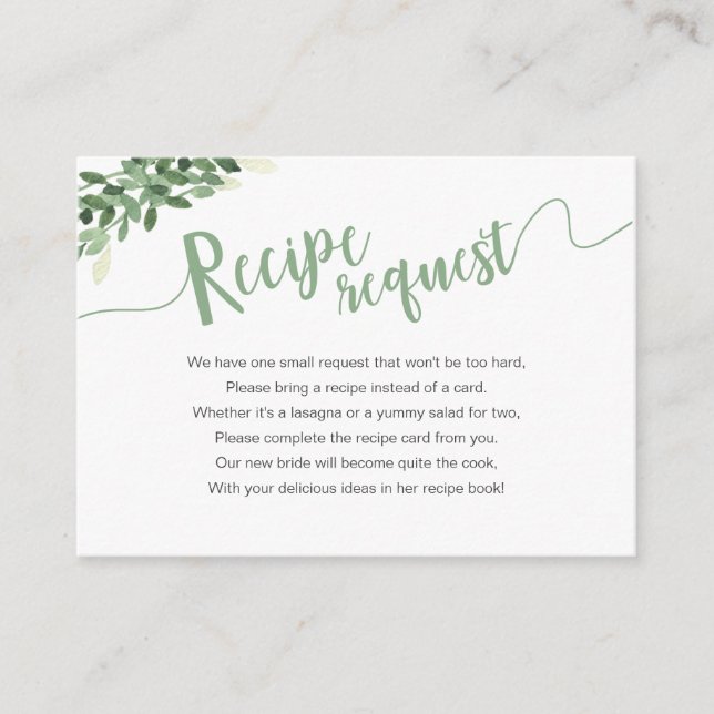 Greenery Mason Jar Bridal Shower Recipe Request Enclosure Card (Front)
