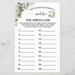 Greenery Matcha The Apron Bridal Shower Game Card
