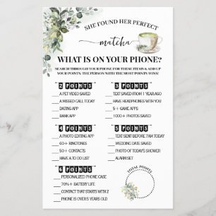 Greenery Matcha What is on Phone Shower Game Card