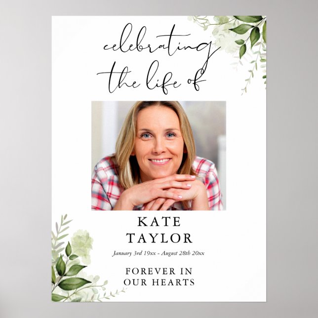 Greenery Memorial Celebration Of Life Photo Poster (Front)