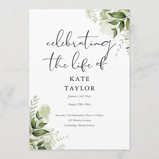 Greenery Memorial Funeral Order Of Service  Program (Front)