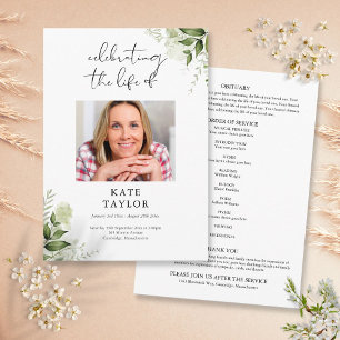 Greenery Memorial Funeral Order Of Service  Program