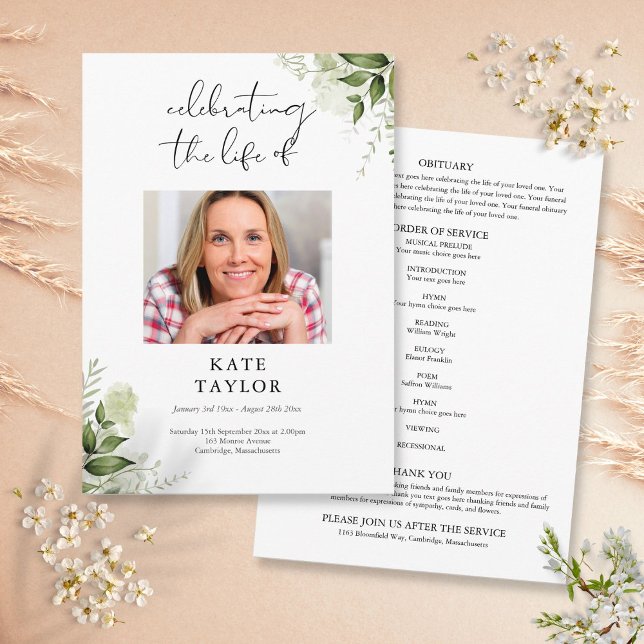 Greenery Memorial Funeral Order Of Service  Program (Creator Uploaded)