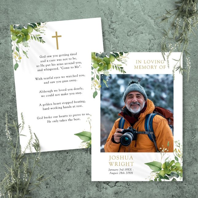 Greenery Memorial Funeral Prayer Photo Card (Greenery Memorial Funeral Prayer Photo Card)