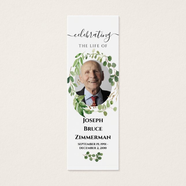 Greenery Memorial Poem Prayer Funeral Bookmark (Front)