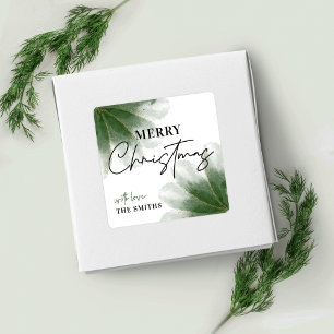Greenery Merry Christmas Label Watercolor