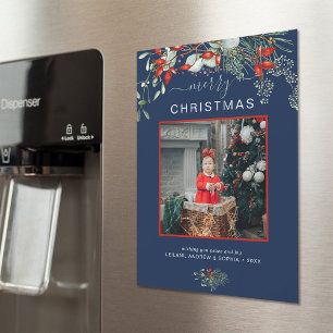 Greenery Merry Christmas Photo Navy Blue Holiday