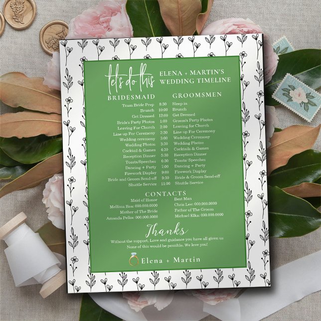 Greenery Minimal Bridal Wedding Day Timeline (Creator Uploaded)