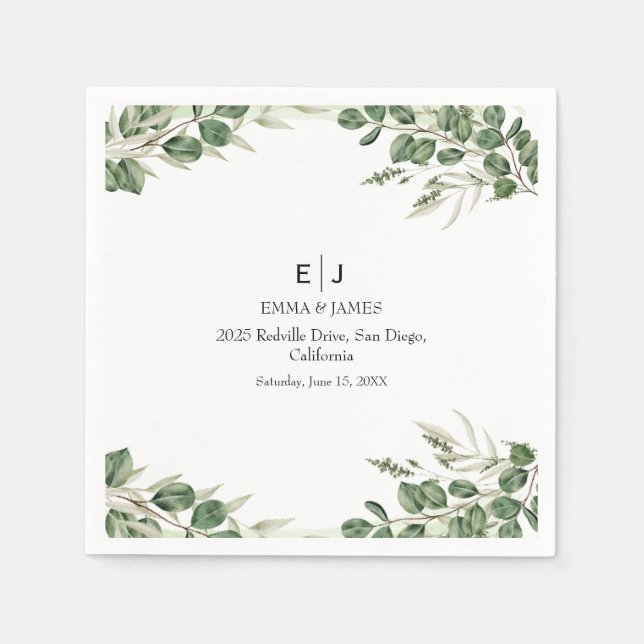 Greenery Minimal Chic Wedding Napkins (Front)