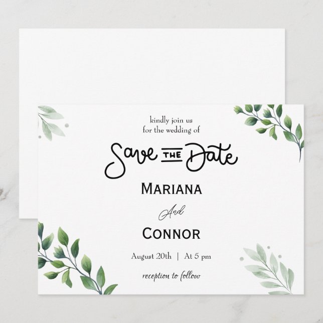 Greenery Minimal Save The Date Invitation (Front/Back)